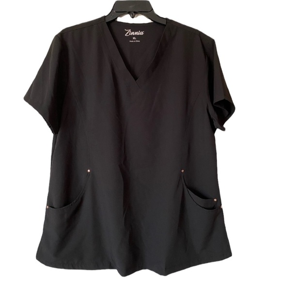 Zinnia Black Size XL Scrub Top - Picture 1 of 5